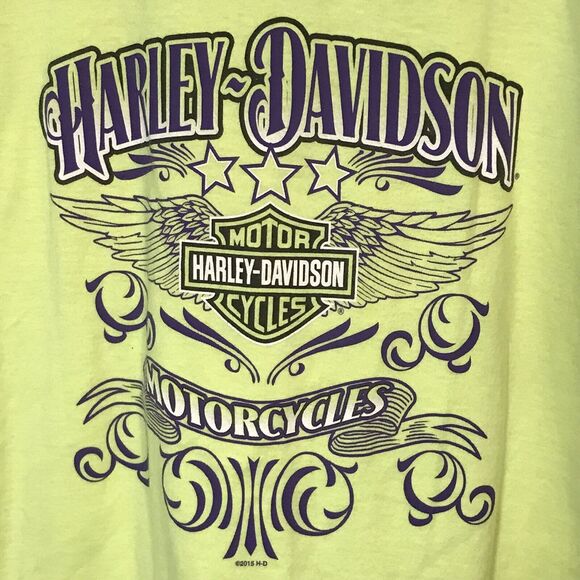 Harley-Davidson T-Shirt Neon Yellow Adult XL Tee Front & Back Graphics Hanes Top - Picture 5 of 10